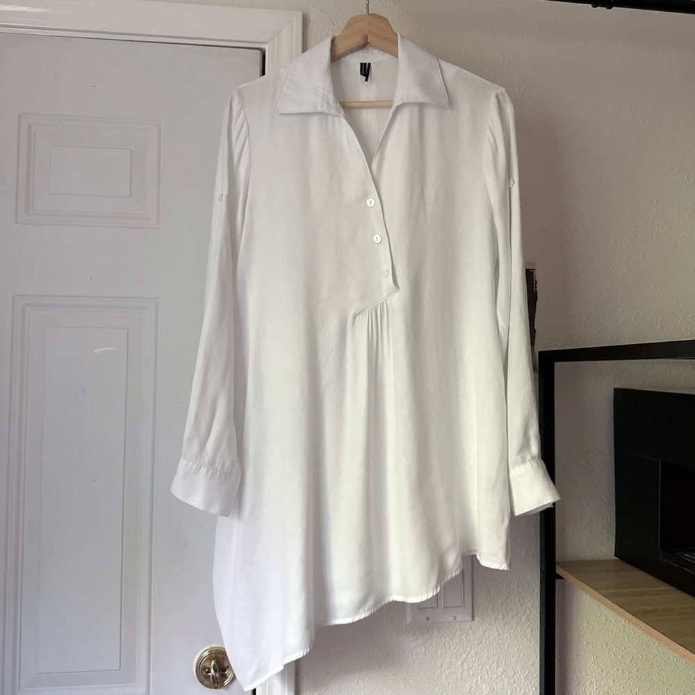 STELLA CARAKASI‎ white asymmetrical long sleeve button up shirt